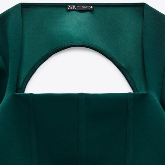 NWT Zara dark green square neck back cut out top. Small. - Picture 3 of 5